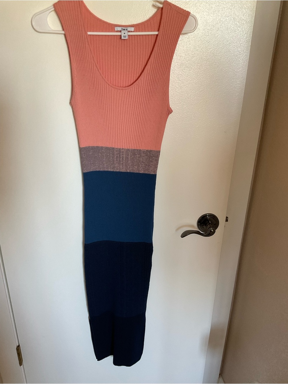 Bar III Colorblock Ribbed Maxi Dress in Coral, Teal & Navy